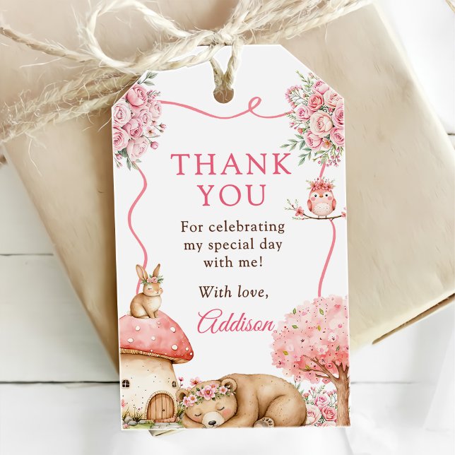 Waldtiere Mädchen 1. Geburtstagsfeier Geschenkanhänger (Von Creator hochgeladen)