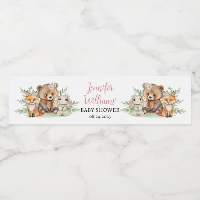 Waldtiere Mädchen Dusche Wasserflaschenetikett (Einzelnes Label)