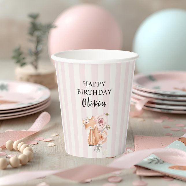 Waldtiere Mädchen Geburtstag Rosa Pappbecher (Von Creator hochgeladen)