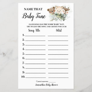 Waldtiere Name Baby Tune Showkarte Flyer