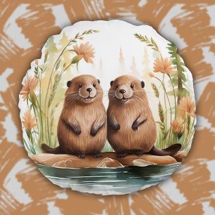 Waldtiere Niedliche Beavers Kinderzimmer Rundes Kissen