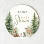 Waldtiere Niedliche Kinderdusche<br><div class="desc">Niedlicher Baby-Dusche-Rundpapier-Untersetzer - perfekt für ein niedliches und skurriles Fest! Mit einem modernen Wasserfarbenwald-Thema mit bezaubernden Geschöpfen wie Fuchs, Braunbär, Hase und Hirsch ist es ideal für eine geschlechtsneutrale Dusche. Dieses böhmische Design Set eine süße und schlichte Szene mit seiner natürlichen Landschaft von grünen Bäumen und klassischen Eulen und Vögeln....</div>