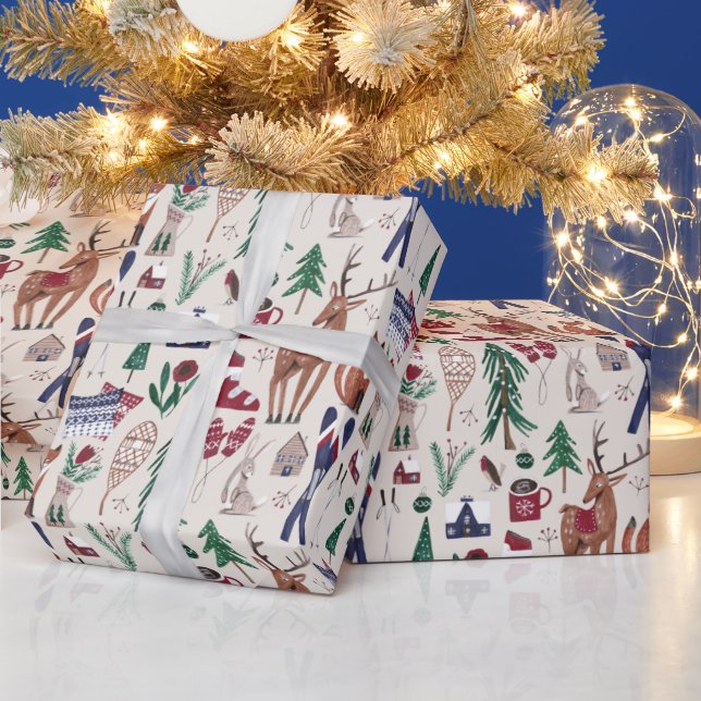 Waldtiere Nordic Ski Weihnachtsmuster Wrap Geschenkpapier (Feiertage)
