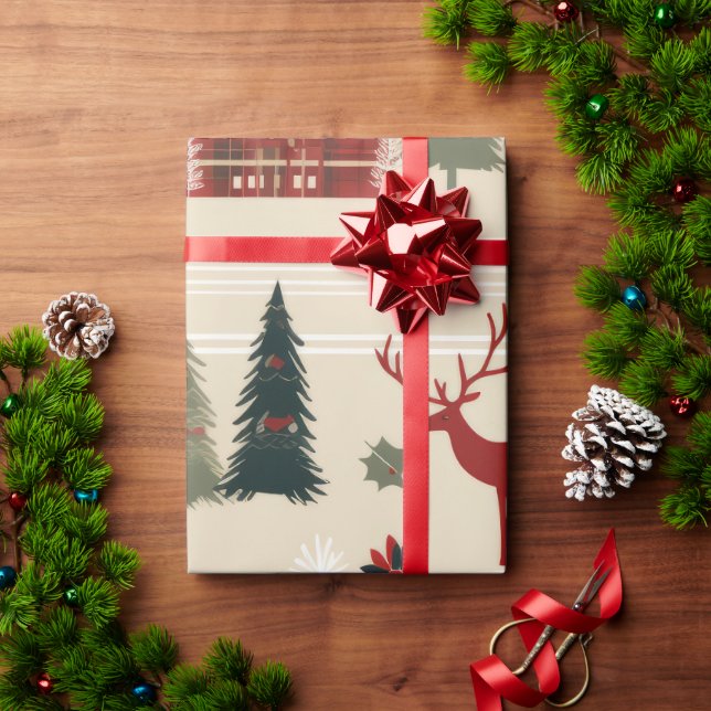 Waldtiere nordisches Weihnachtsmuster Geschenkpapier (Feiertagsgeschenk)
