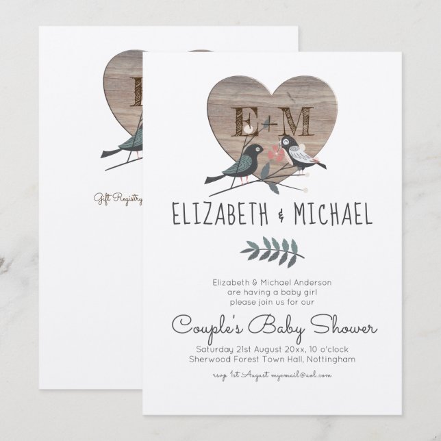 Waldtiere Paare BABY SHOWER Einladung (Vorne/Hinten)