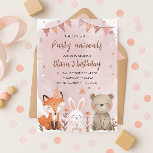 Waldtiere Party Birthday Forest Animal Girl Einladung