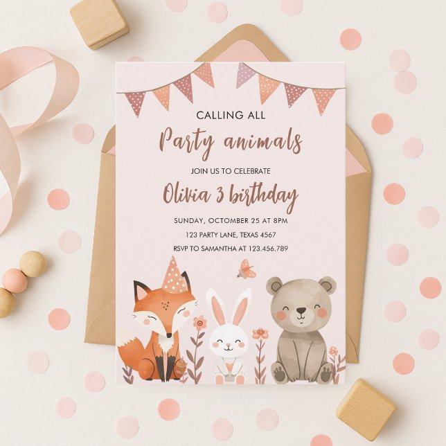 Waldtiere Party Birthday Forest Animal Girl Einladung (Von Creator hochgeladen)