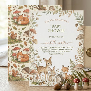 Waldtiere & Pilze Woodland-Baby-Party Einladung