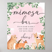 Waldtiere Pink Babydusche Mimosa Bar Zeichen