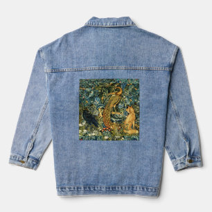 WALDTIERE, RABE, FUCHS, PFau Blau Grüne Floral Jeansjacke