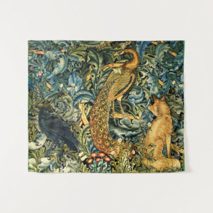WALDTIERE, RABE, FUCHS, PFau Blau Grüne Floral Wandteppich