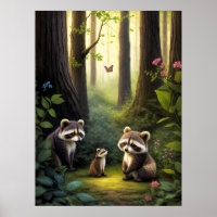 Waldtiere Raccoon Familie Kunst Kunst