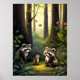 Waldtiere Raccoon Familie Kunst Kunst Poster