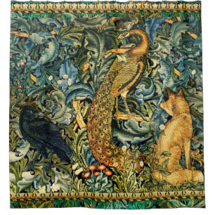 WALDTIERE, RAVEN, FOX, PEACOCK DUSCHVORHANG
