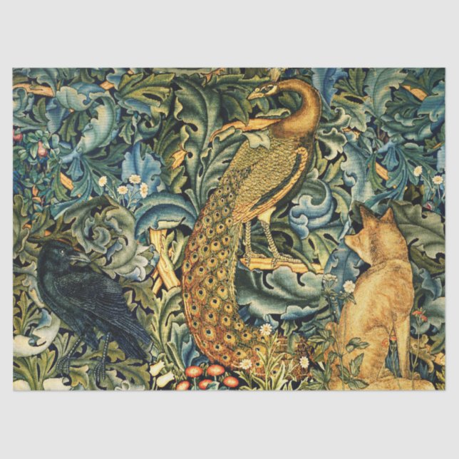 WALDTIERE, RAVEN, FOX, PEACOCK SEIDENPAPIER (Vorderseite)