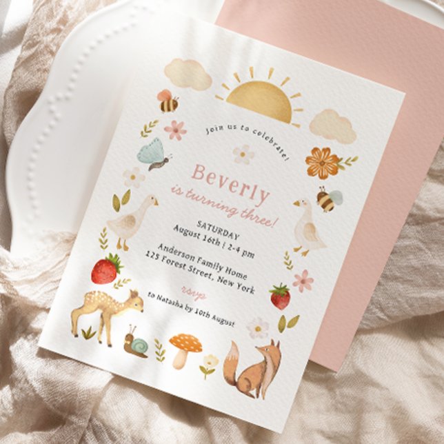 Waldtiere Rosa Geburtstag Einladung (Von Creator hochgeladen)