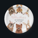 Waldtiere Rosa Geburtstagsparty Pappteller<br><div class="desc">Niedliches Waldthema Geburtstagsfeiertagsplatte mit Darstellung von Waldtieren (Waschbär,  Fuchs,  Hirsch,  Eule,  Bär und Kaninchen). Ideal für das Party eines Mädchens.</div>