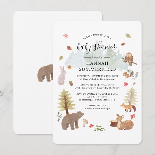 Waldtiere Rustikale Jungen-Baby-Party Einladung (Vorne/Hinten)