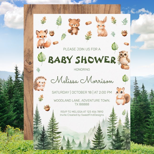 Waldtiere Rustikale Kinderdusche Einladung (Woodland Forest Animals Rustic Baby Boy Shower Invitation)