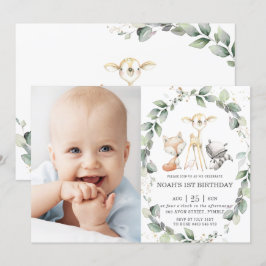 Waldtiere Rustikale Vegetation Geburtstags-Foto Einladung