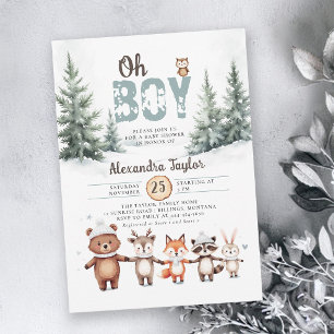 Waldtiere Rustikaler Winter Jungen Baby Shower Einladung