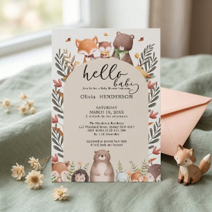 Waldtiere Sage Green Wald Baby Shower Einladung