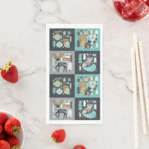 Waldtiere Schneeflocken Skandinavische Weihnachten Serviette