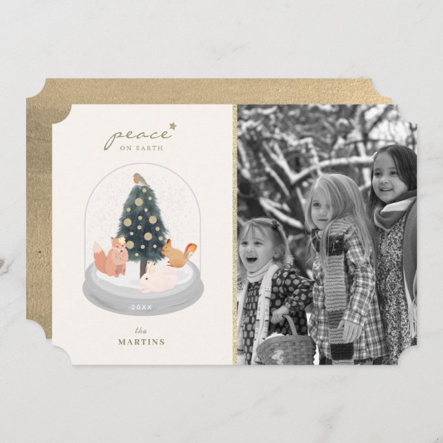 Waldtiere Schneeglobe Foto Weihnachtskarte Einladung (Vorne/Hinten)