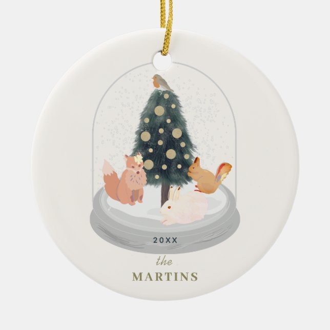 Waldtiere Schneeglobe Weißes Foto Keramik Ornament (Vorne)