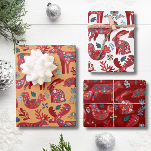 Waldtiere Skandinavische Volkskunst Weihnachten Geschenkpapier Set