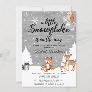 Waldtiere Snowflake Babydusche Einladung