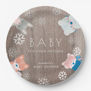 Waldtiere Snowflake Wood Baby Dusche Pappteller