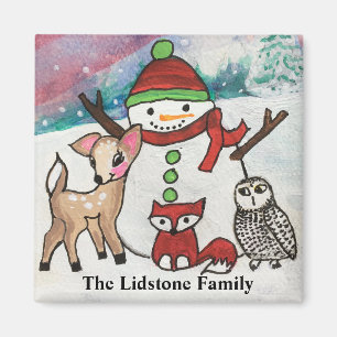 Waldtiere Snowman Familienname Magnet