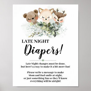Waldtiere Späte nächtliche Windeln Kinderdusche Ze Poster