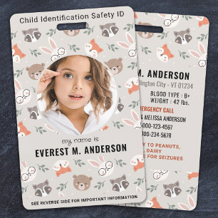 Waldtiere Süße Individuelle Moderne Foto-Kinder-ID Ausweis