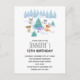 Waldtiere tanzen um einen Bäume herum Einladungspostkarte