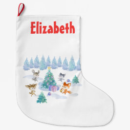 Waldtiere tanzen um Weihnachtsbaum Großer Weihnachtsstrumpf