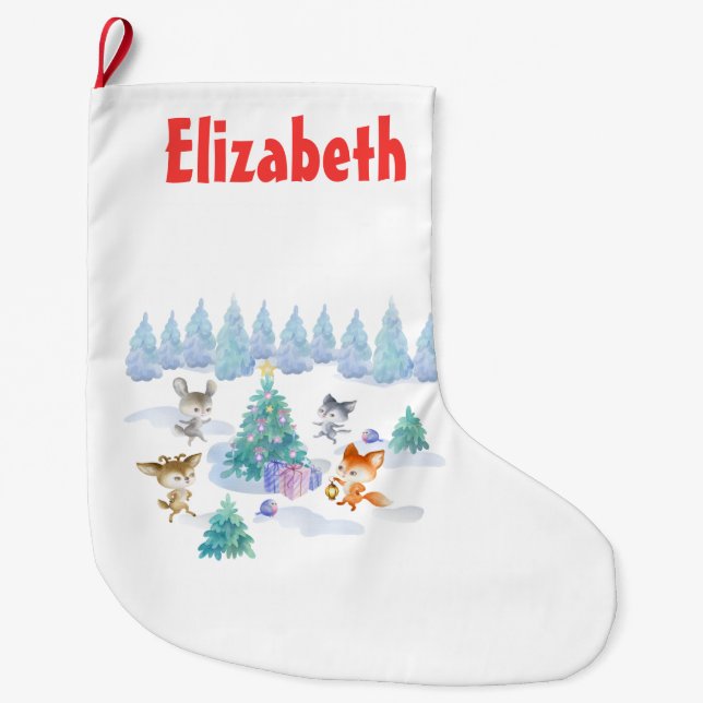 Waldtiere tanzen um Weihnachtsbaum Großer Weihnachtsstrumpf (Vorderseite)