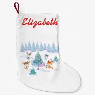 Waldtiere tanzen um Weihnachtsbaum Kleiner Weihnachtsstrumpf