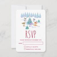 Waldtiere tanzen um Weihnachtsbaum