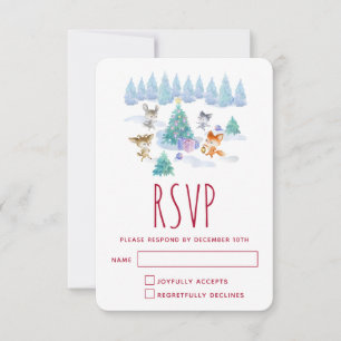 Waldtiere tanzen um Weihnachtsbaum RSVP Karte