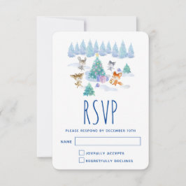 Waldtiere tanzen um Weihnachtsbaum RSVP Karte