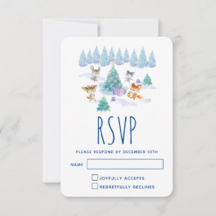 Waldtiere tanzen um Weihnachtsbaum RSVP Karte