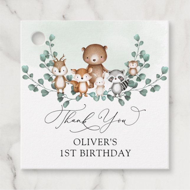 Waldtiere Tiere Baby Boy Geburtstag Geschenkanhänger (Vorderseite)