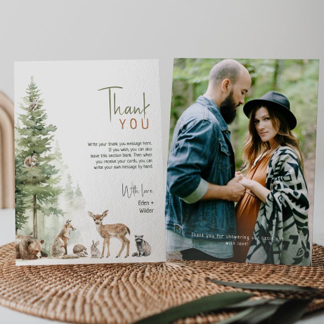 Waldtiere Tiere flaches Foto Kinderdusche Dankeskarte (Von Creator hochgeladen)