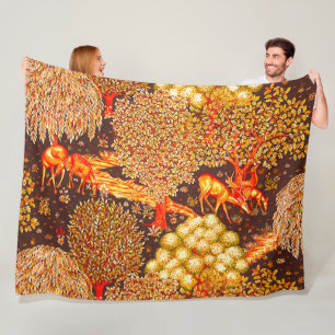 WALDTIERE, TIERE MIT ROCKENER, roter, gelber Blume Fleecedecke