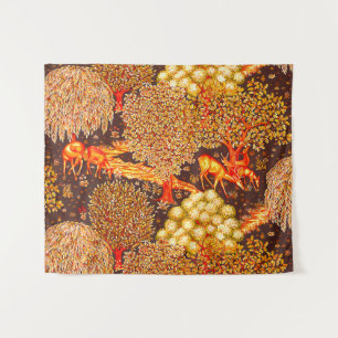 WALDTIERE, TIERE MIT ROCKENER, roter, gelber Blume Wandteppich
