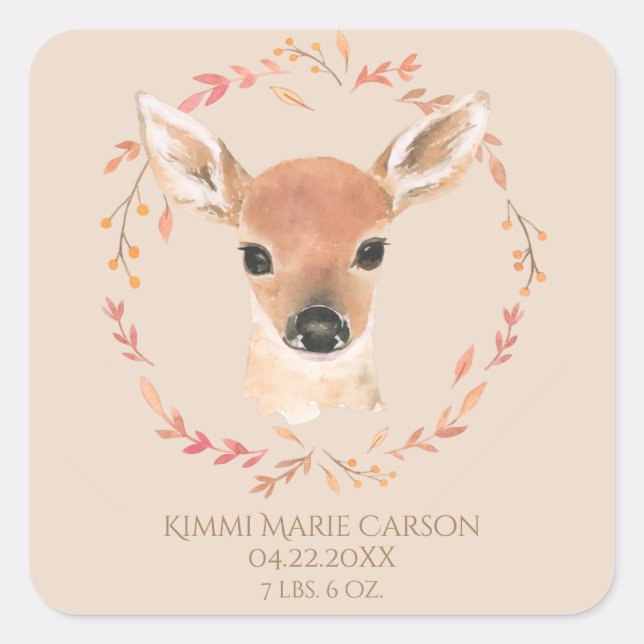 Waldtiere Tiere Wasserfarbe Einfache Geburt Quadratischer Aufkleber (Vorderseite)