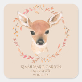 Waldtiere Tiere Wasserfarbe Einfache Geburt Quadratischer Aufkleber