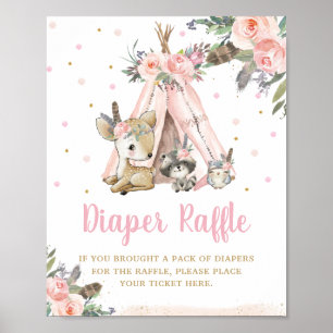 Waldtiere Tribal Boho Floral Diaper Raffel Poster